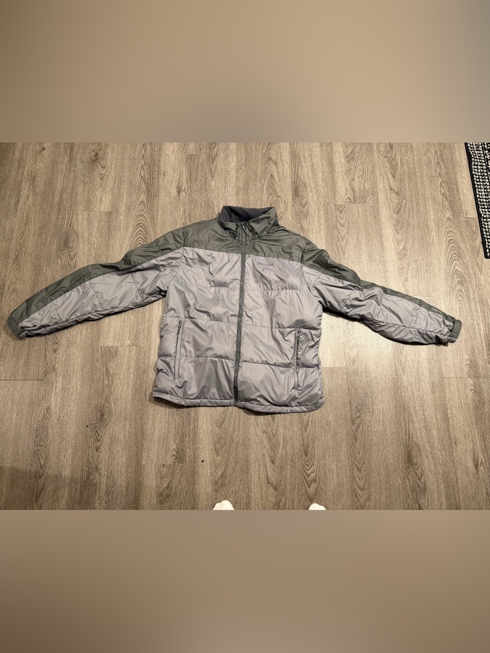 Marmot 700-Fill Down Puffer Hooded Hoodie Jacket Coat Men’s Sz XL Grey Two Tone